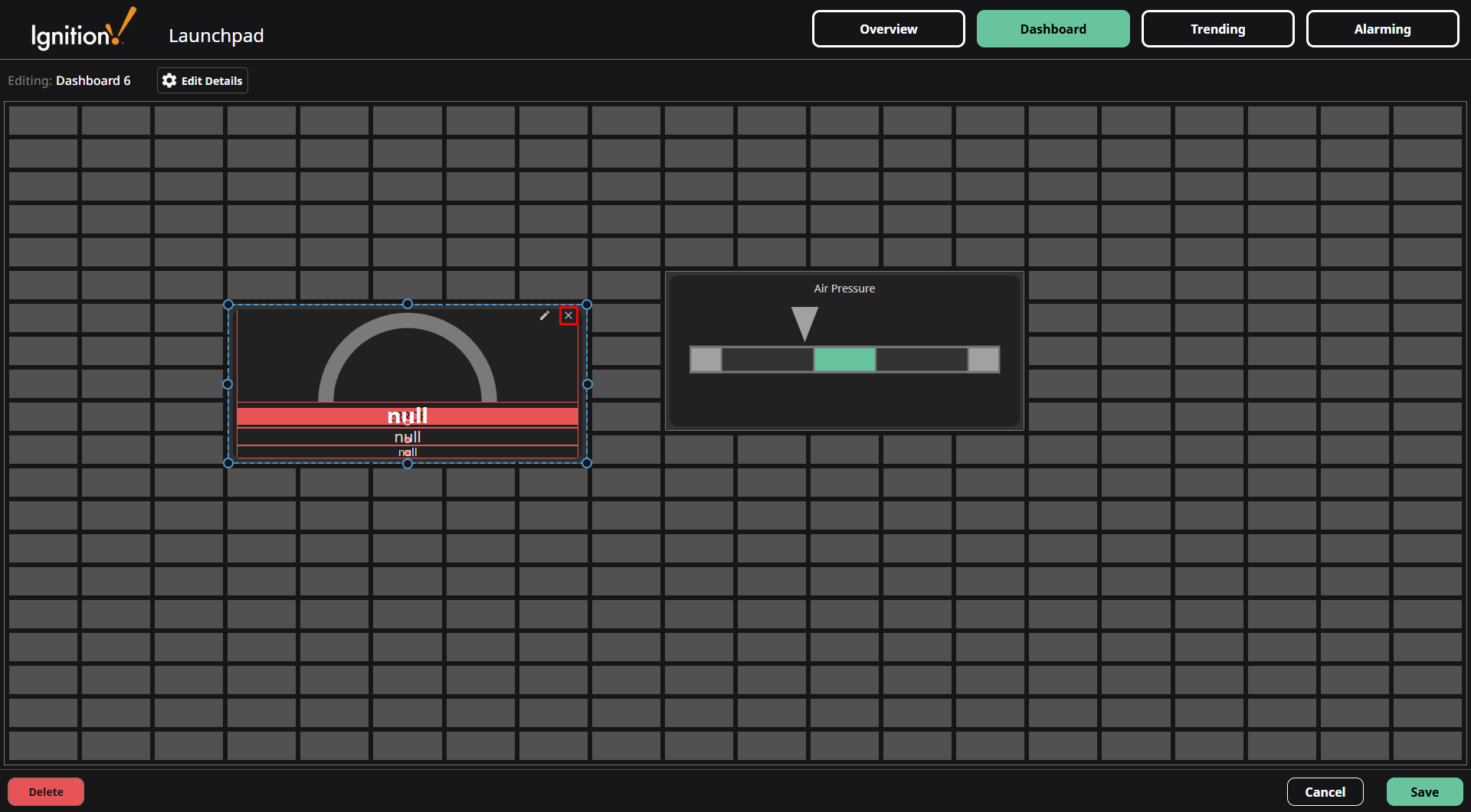 Dashboard Delete Widget